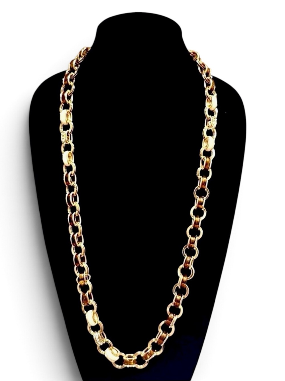 Talbots Gold and Tortoise Link Necklace with Cream Enamel & Crystal Accents NEW
